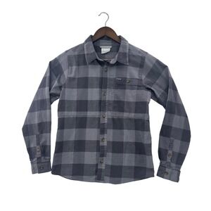 Columbia Flannel Shirt Kids L 14/16 Grey Black Excellent Buffalo Plaid AB0072